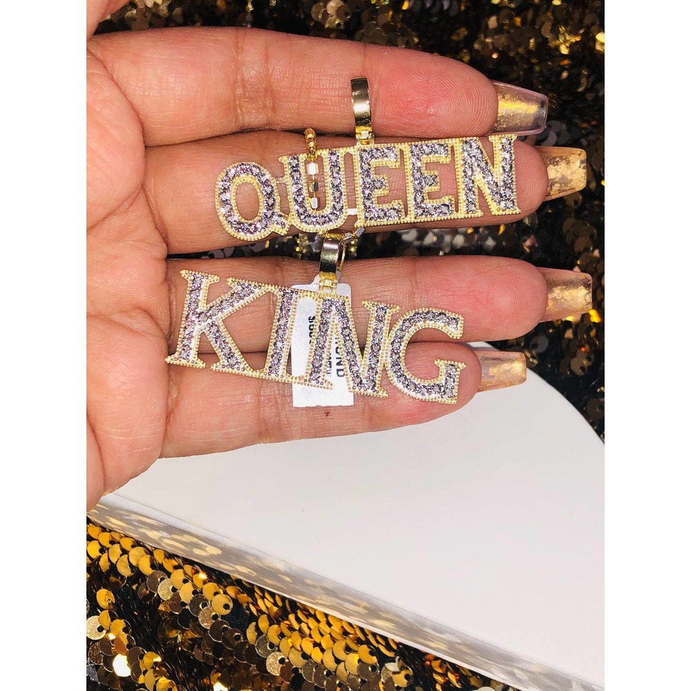 Real diamond matching King Queen pendant set 100% natural genuine diamonds - Picture 5 of 11